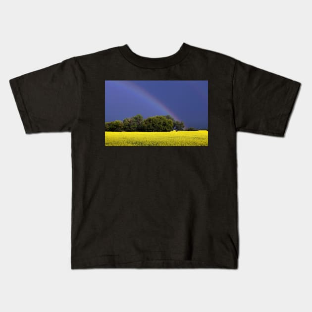Trees, A Canola Field and a Rainbow Kids T-Shirt by saku1997